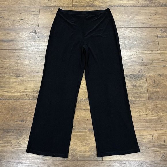Frank Lyman Pants Womens Size 14 US Black Wide Leg Stretch Pull-On Elastic Waist - Picture 1 of 12
